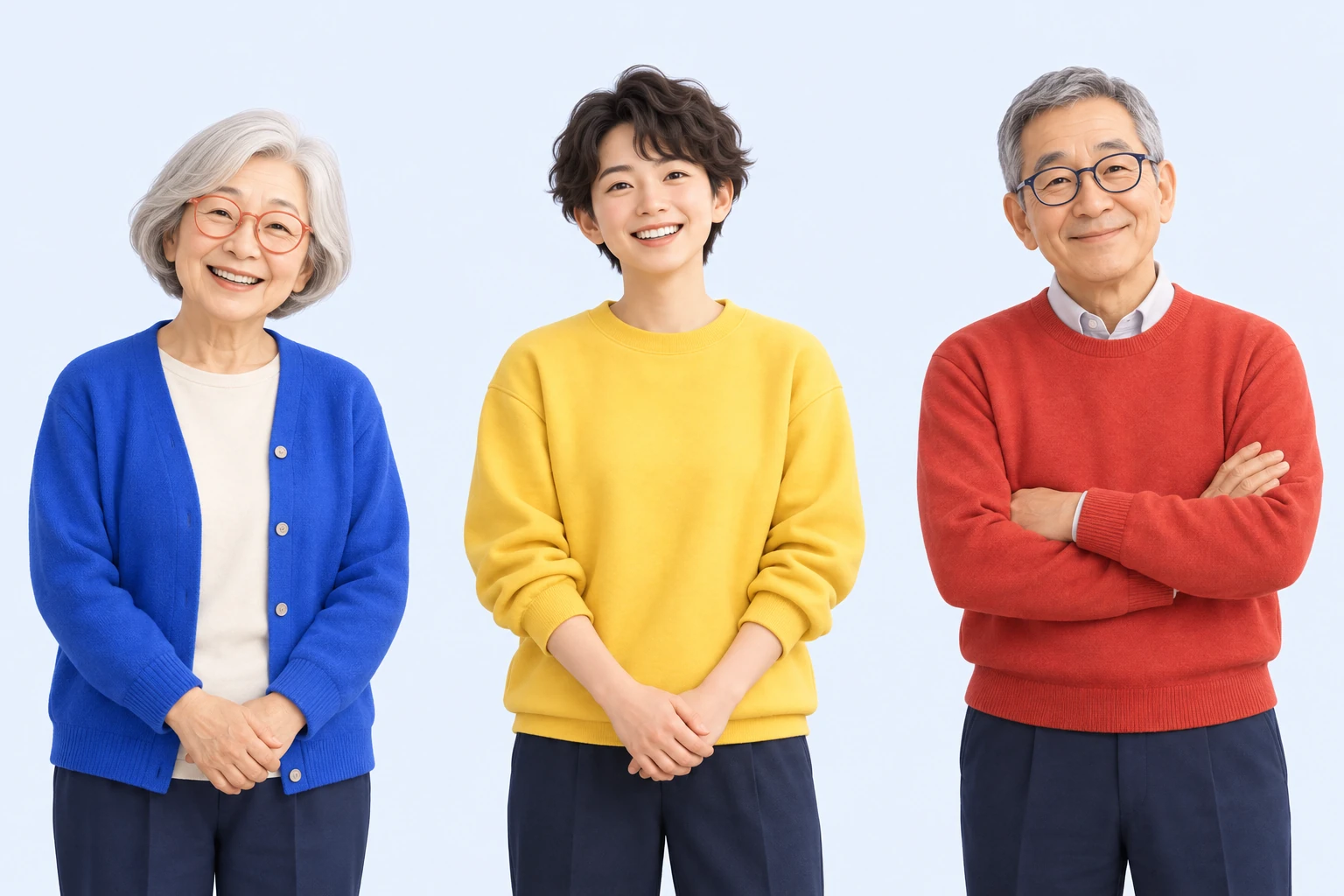 青いカーディガンを着た年配の女性